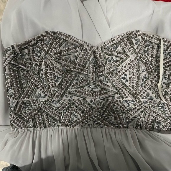 NEW Decode 1.8 Grey Sweetheart Beaded Bodice Long Strapless Chiffon Gown - Picture 8 of 8